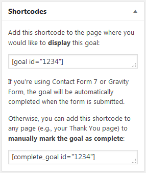 The shortcode meta box, which appears on the Add/Edit Goal screen